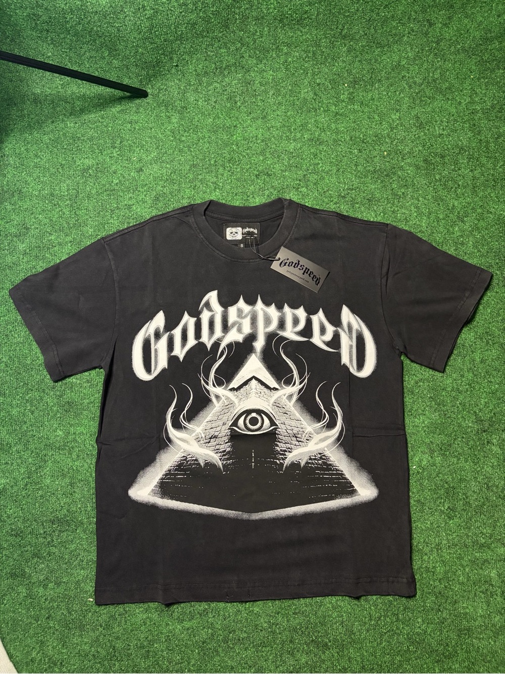 Black Graphic Short-Sleeve Tee with Pyramid Eye Print